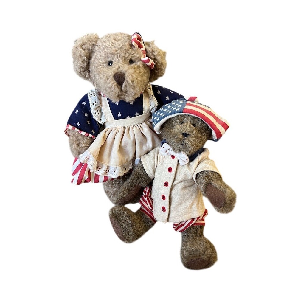 Russ Berrie Patriotic Teddy Bear Pair Americana Stars & Stripes Plush